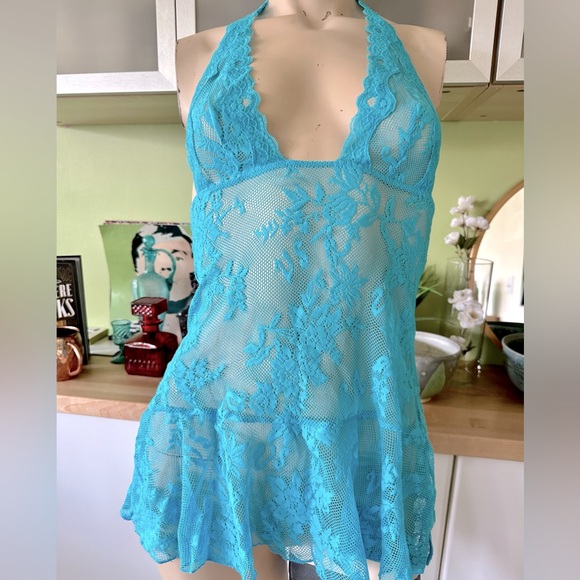 Victoria's Secret Other - 🦋Sexy Vibrant Ocean Teal Blue Sheer Floral Lace Mesh Lingerie Babydoll Nightie